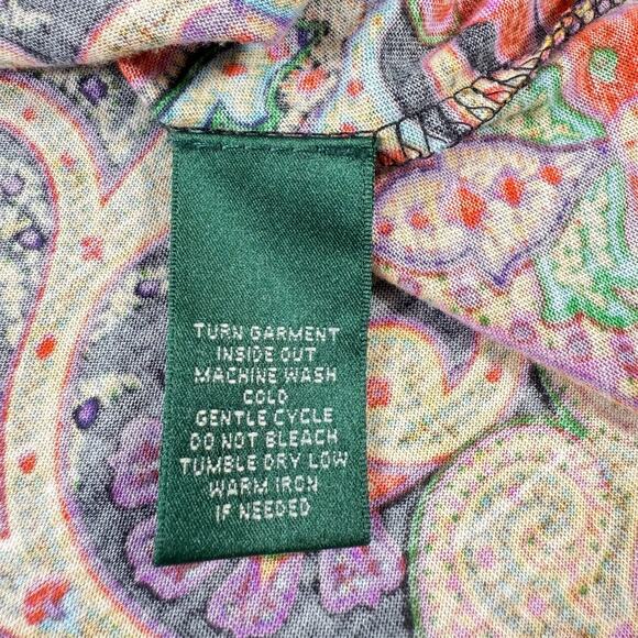 Lauren Ralph Lauren Sleeveless Top M PET Paisley Exaggerated Ruffle Y2K Dopamine - Picture 6 of 9